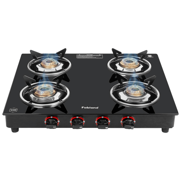 Buy Fabiano FAB4BRSMART Toughened Glass Top 4 Burner Manual Gas Stove